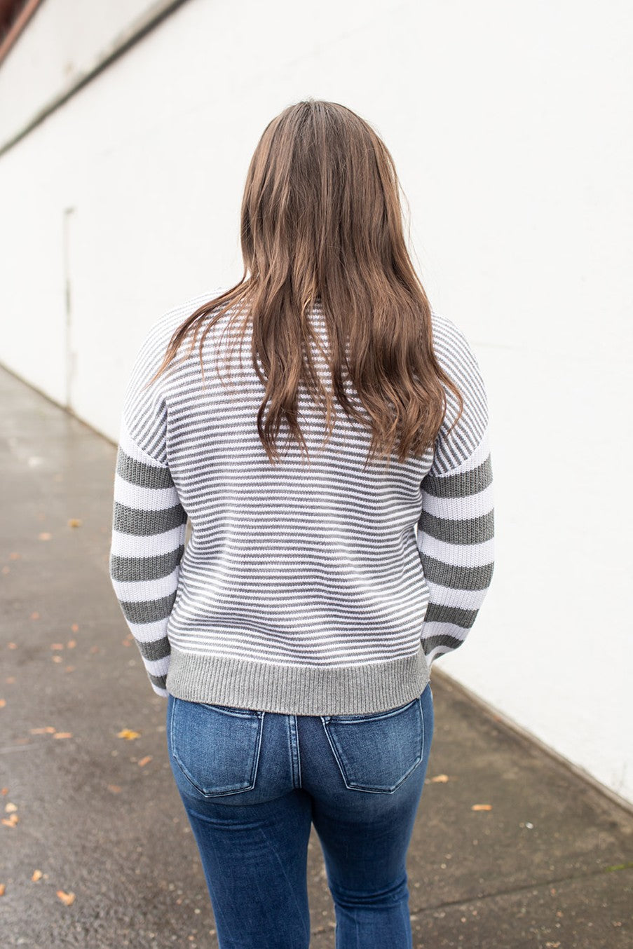 Gray Striped Cable Knit Pullover Sweater (SM-2X)