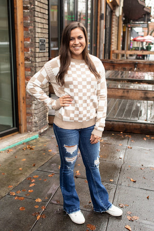 Tan Multi Checkered Pullover Sweater (SM-2X)