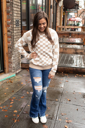 Tan Multi Checkered Pullover Sweater (SM-2X)