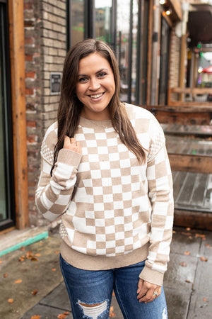 Tan Multi Checkered Pullover Sweater (SM-2X)