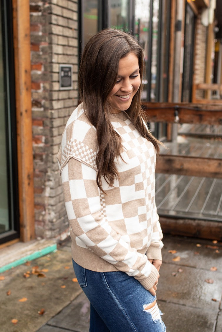 Tan Multi Checkered Pullover Sweater (SM-2X)