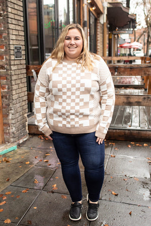 Tan Multi Checkered Pullover Sweater (SM-2X)