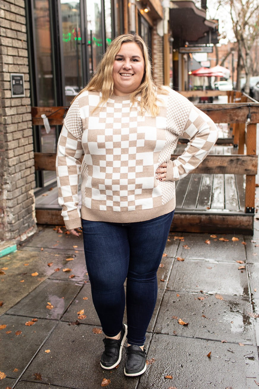 Tan Multi Checkered Pullover Sweater (SM-2X)