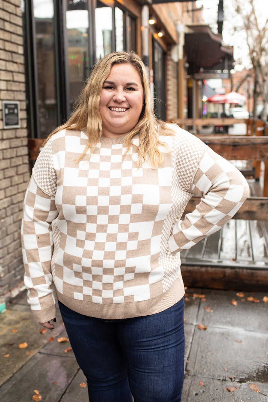 Tan Multi Checkered Pullover Sweater (SM-2X)