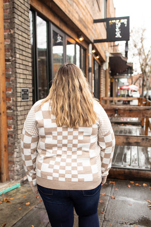 Tan Multi Checkered Pullover Sweater (SM-2X)