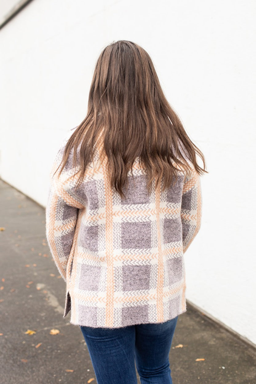 Purple & Peach Plaid Sweater Jacket (SM-XL)