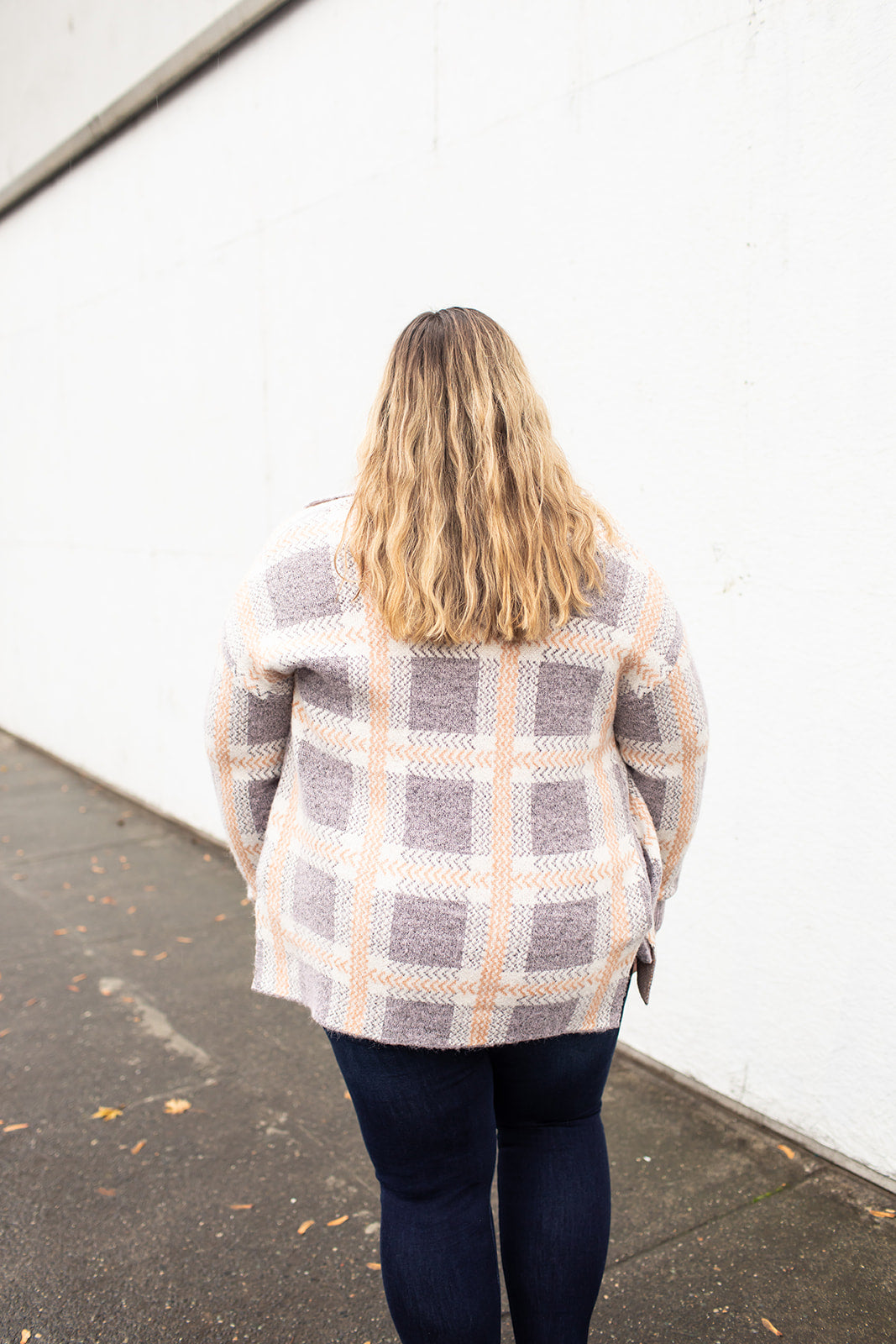 Purple & Peach Plaid Sweater Jacket (SM-XL)