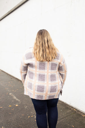 Purple & Peach Plaid Sweater Jacket (SM-XL)