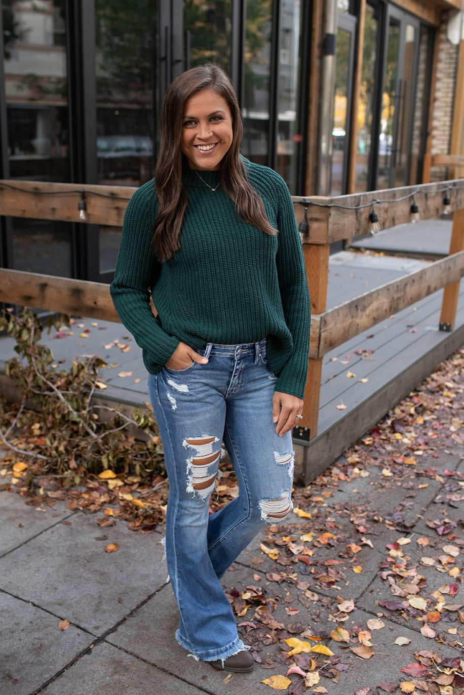 Hunter Green Chunky Knit Swing Sweater