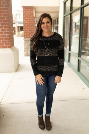 Black Shimmer Gold Knit Sweater