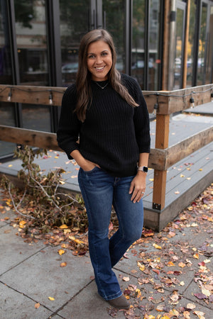 Black Chunky Knit 3/4 Slouchy Sweater