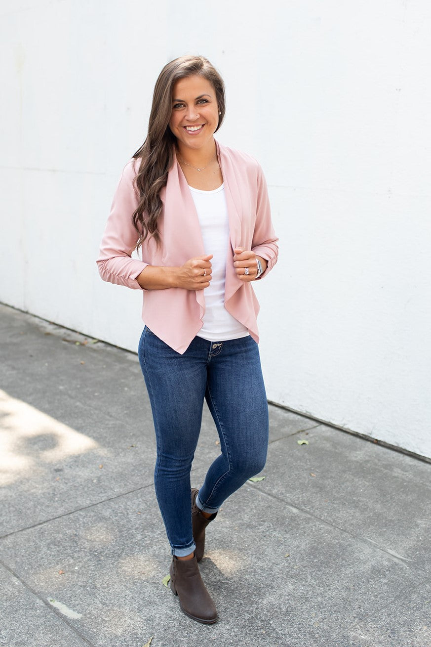 Dusty Pink 3/4 Ruched Sleeve Blazer (SM-3X)