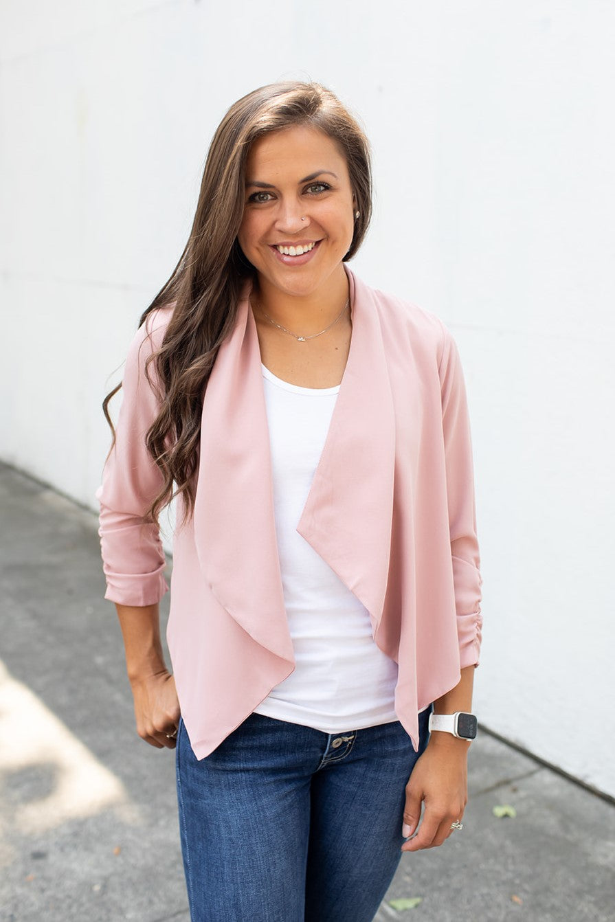 Dusty Pink 3/4 Ruched Sleeve Blazer (SM-3X)