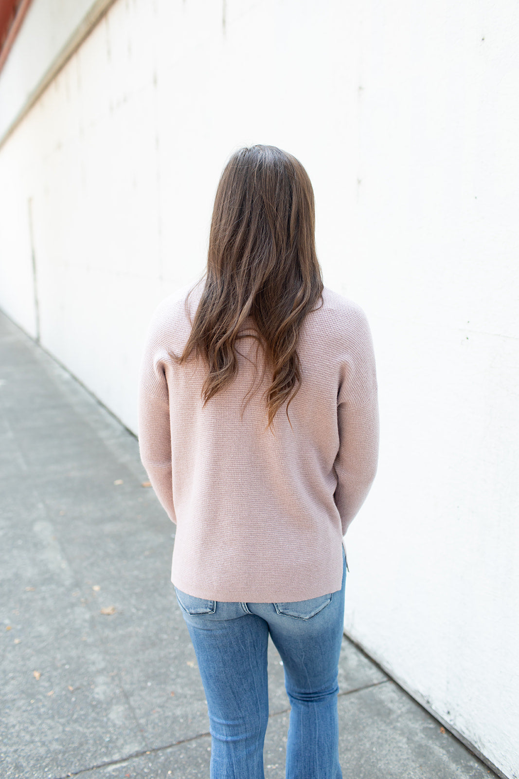 Latte Pink Oversized Vneck Mini Waffle LS (SM-XL)