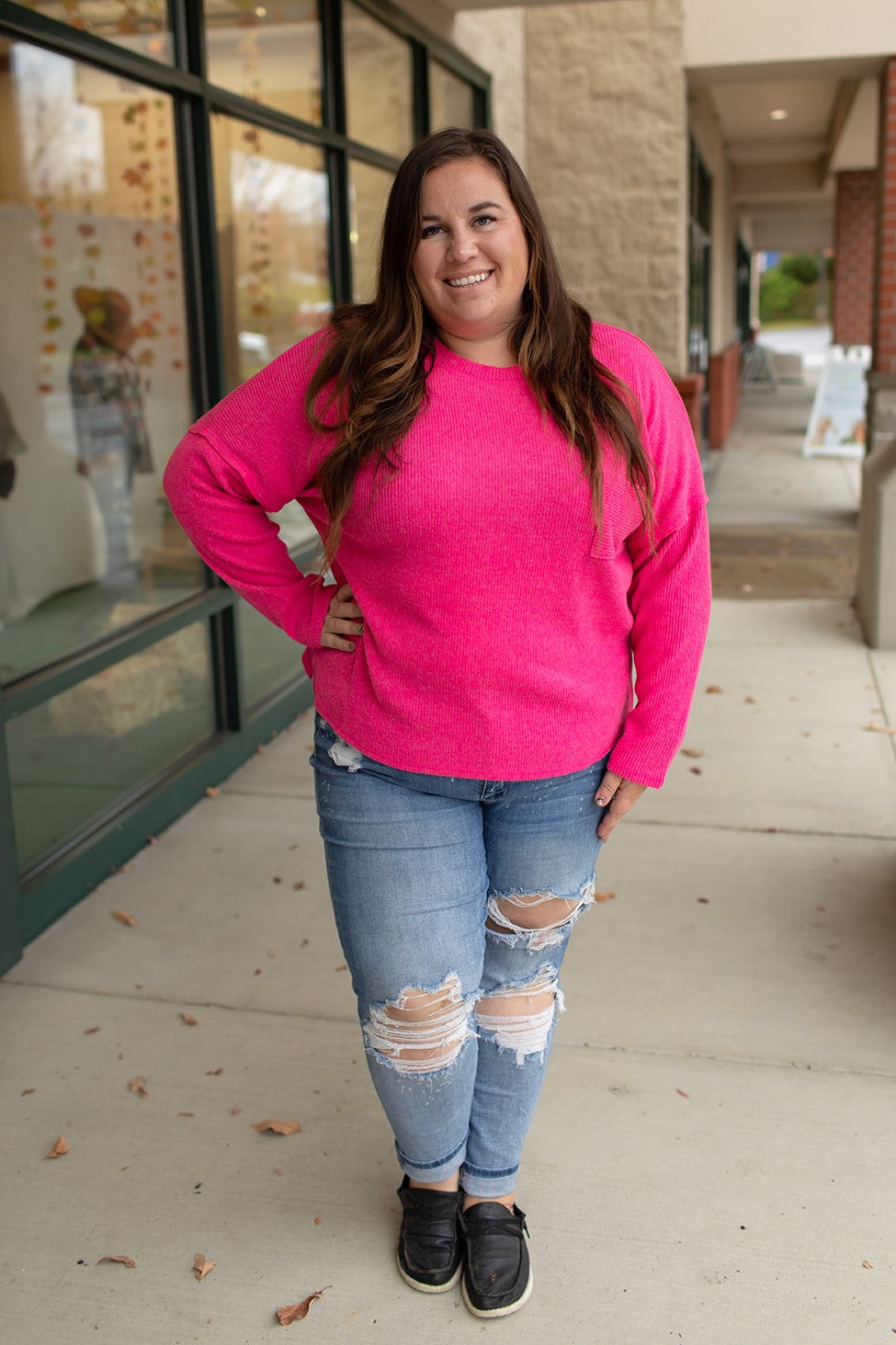 Easy To Style Ribbed Sweater Top in Pink