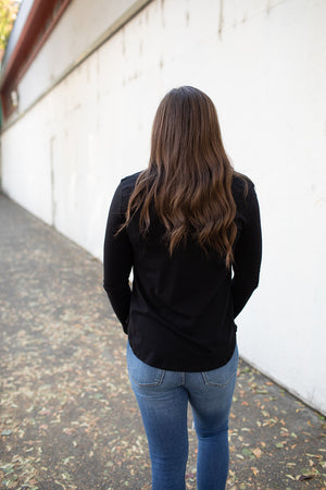 Black Vneck Loose Long Sleeve Basic Tee (SM-3X)