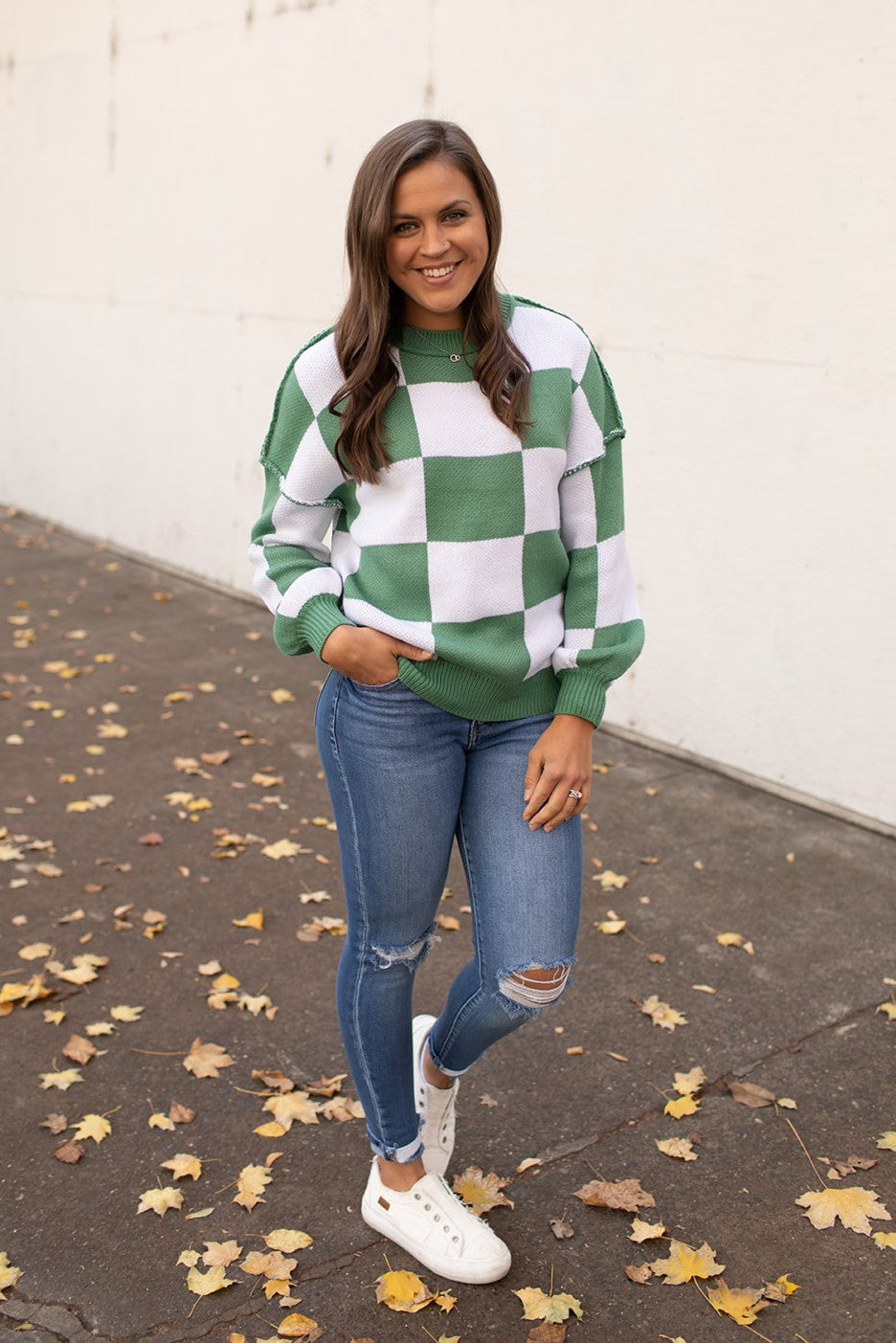 Green Checkered Oversized Pullover Sweater (SM-2X)