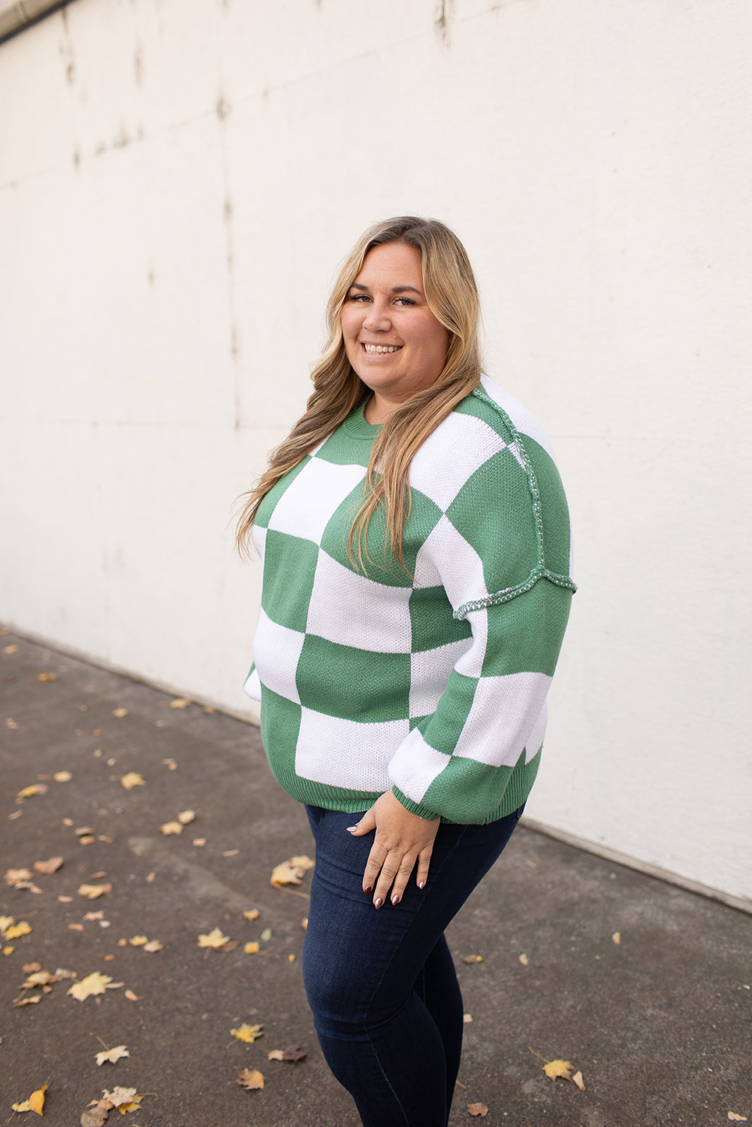 Green Checkered Oversized Pullover Sweater (SM-2X)