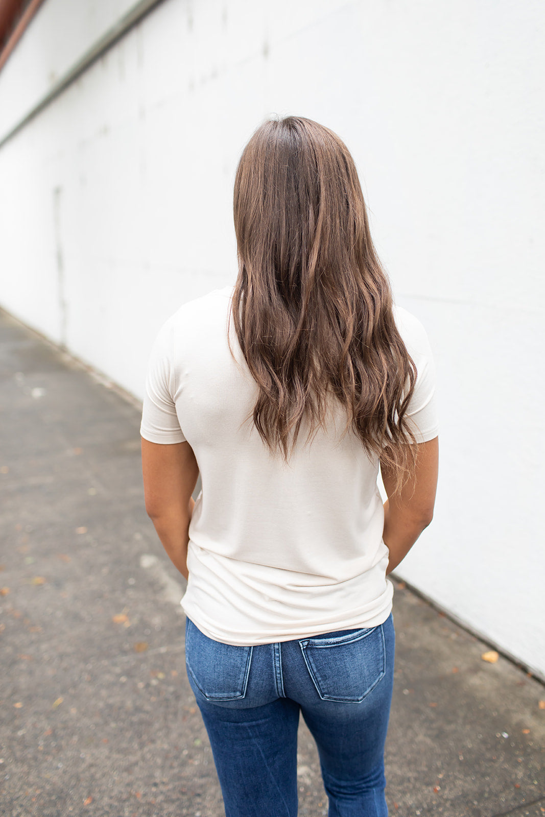 Beige Basic Vneck Tee (SM-3X)