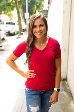 Red Basic Vneck Tee (SM-XL)