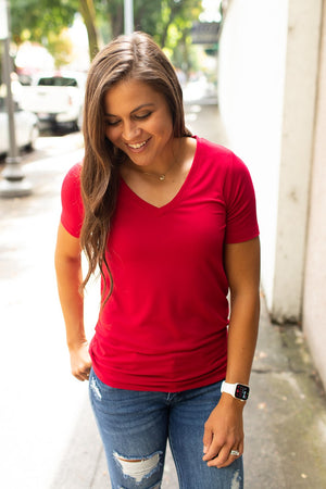 Red Basic Vneck Tee (SM-XL)