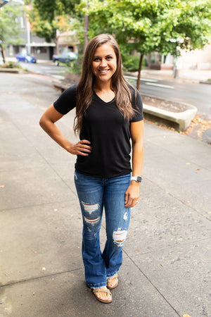 Black Basic Vneck Tee