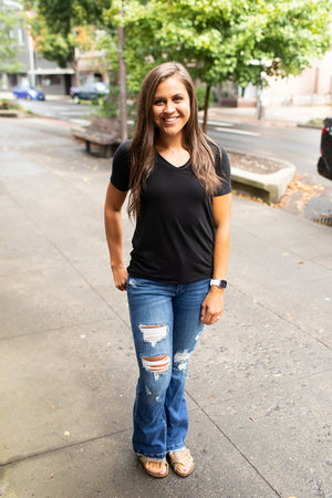 Black Basic Vneck Tee