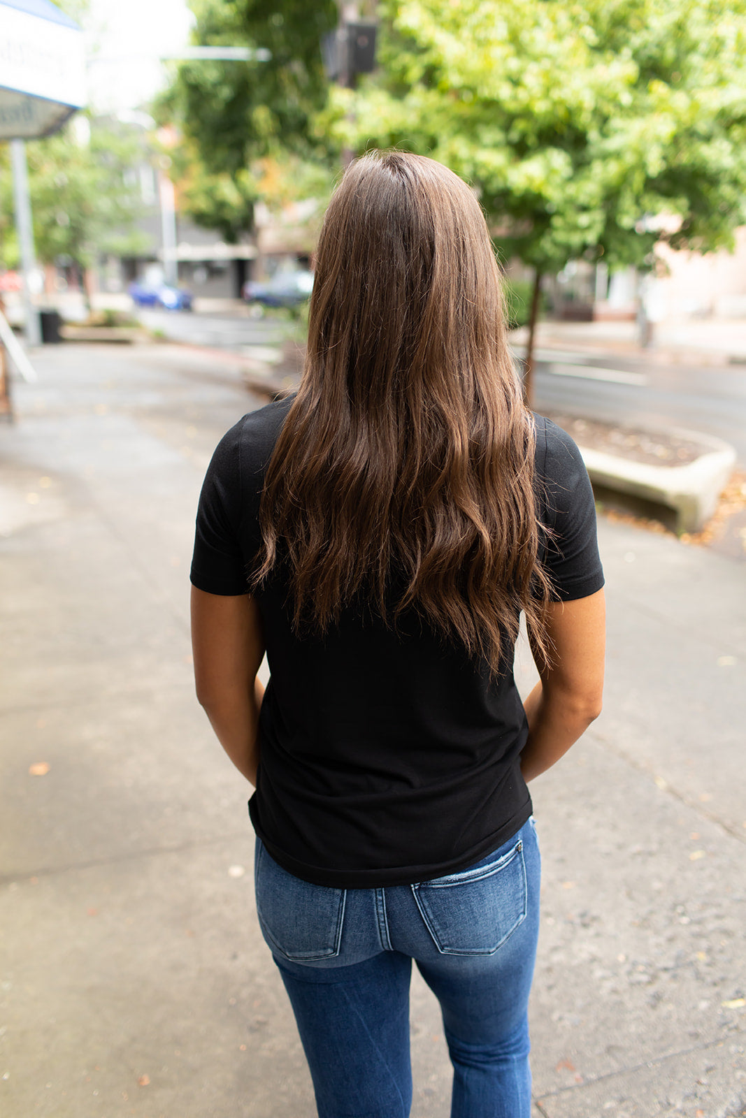 Black Basic Vneck Tee