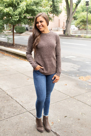 Heathered Brown Knit Hi Lo Sweater (SM-XL)