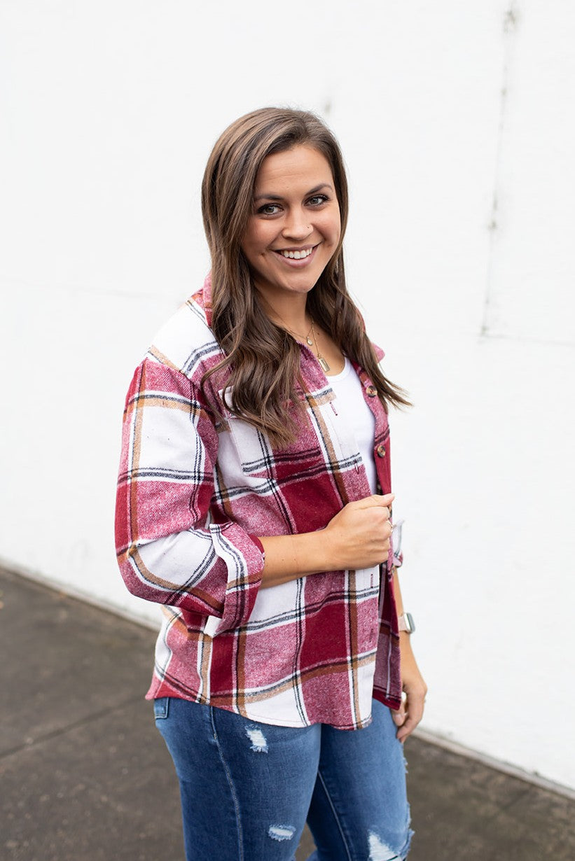 Burgundy Plaid Flannel Shacket (SM-XL)