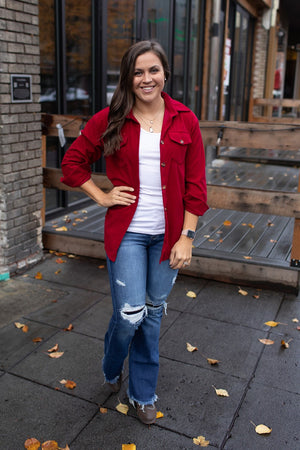 Wine Red Corduroy Button Up LS (SM-XL)