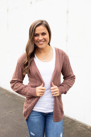 Brown Eyelet Knit Cardigan (SM-XL)