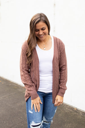 Brown Eyelet Knit Cardigan (SM-XL)