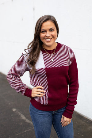 Burgundy Blocked Pullover Sweater (SM-XL)