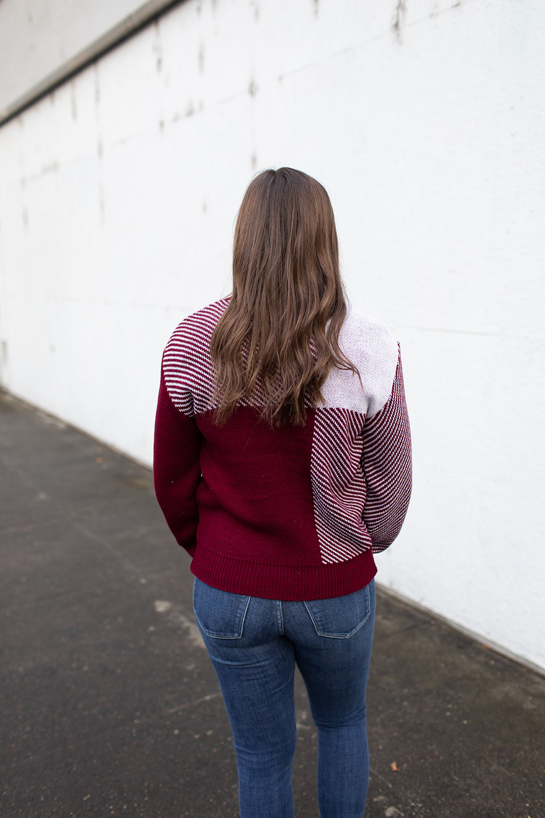 Burgundy Blocked Pullover Sweater (SM-XL)