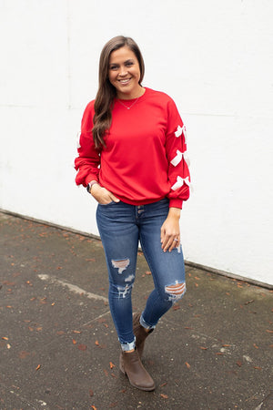 Red Satin Bow Sleeve Pullover (SM-XL)