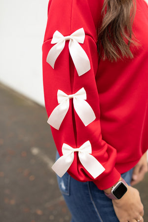 Red Satin Bow Sleeve Pullover (SM-XL)