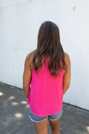 Hot Pink Vneck Blouse Tank