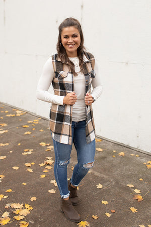 Brown Black Plaid Flannel Vest (SM-2X)