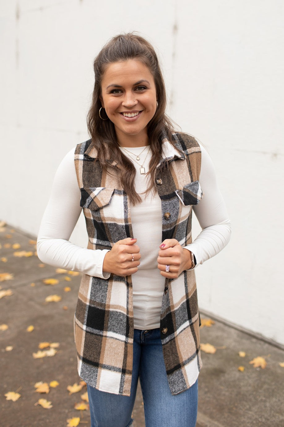 Brown Black Plaid Flannel Vest (SM-2X)