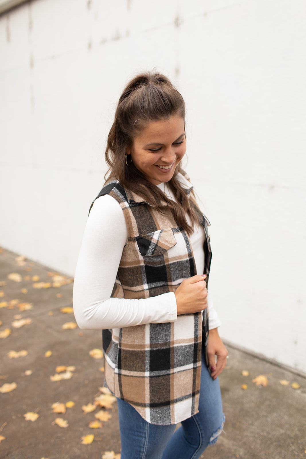 Brown Black Plaid Flannel Vest (SM-2X)