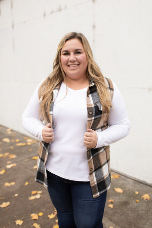 Brown Black Plaid Flannel Vest (SM-2X)