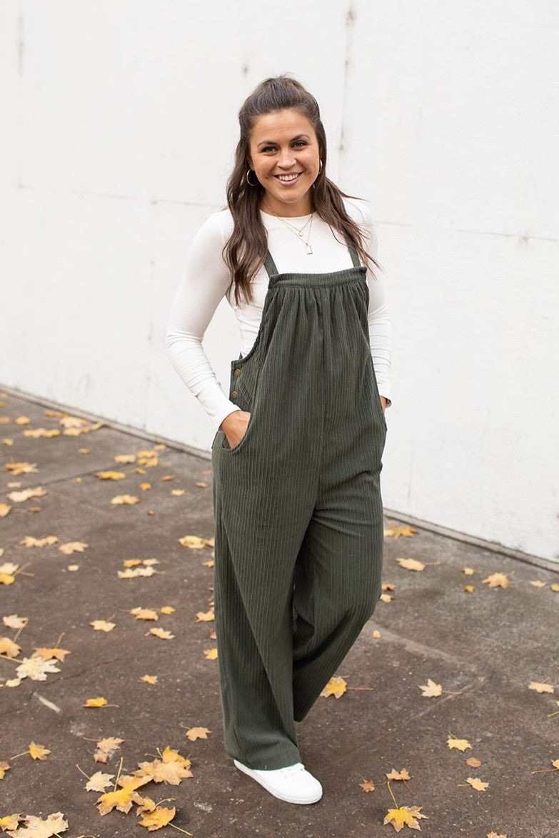 Olive Green Corduroy Overalls (SM-XL)