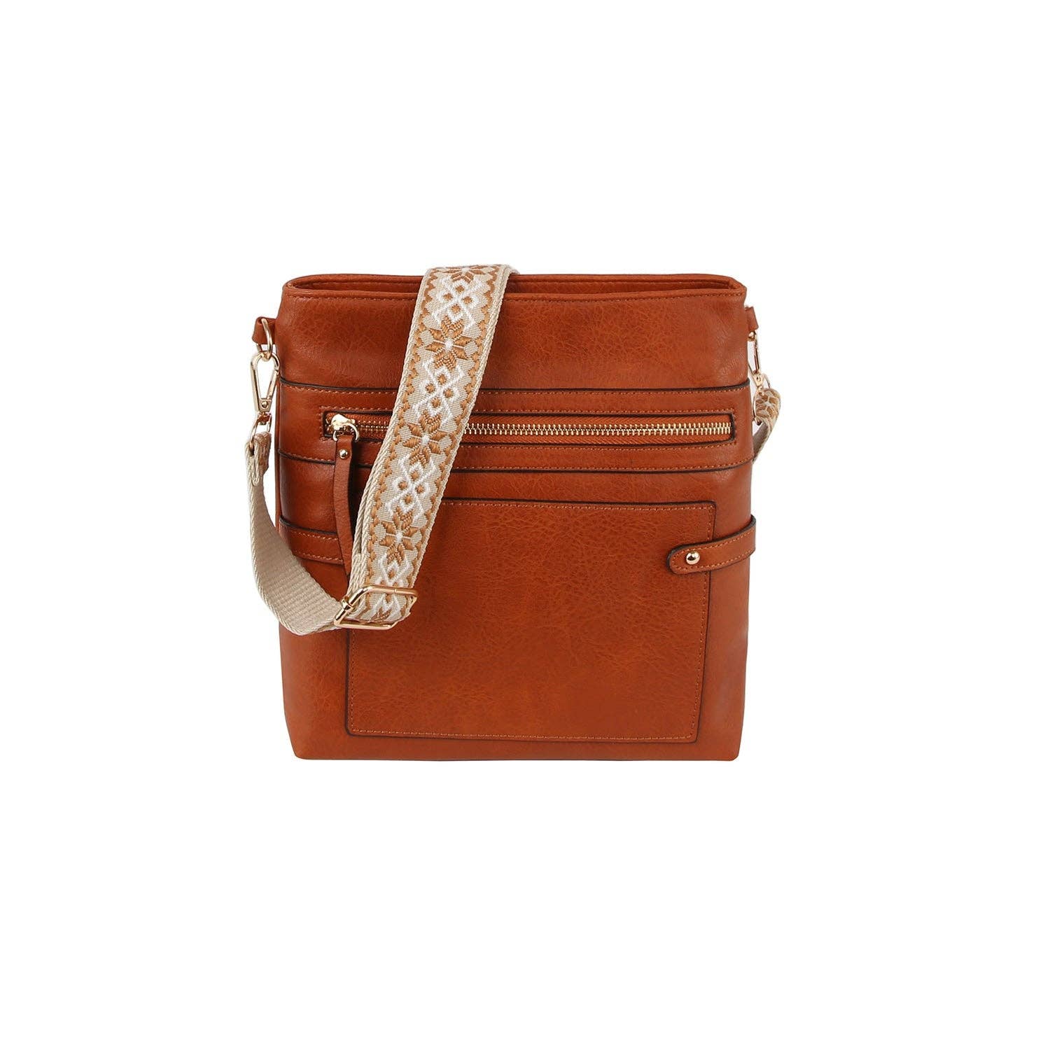 Cognac Squared Guitar Strap Crossbody Bag