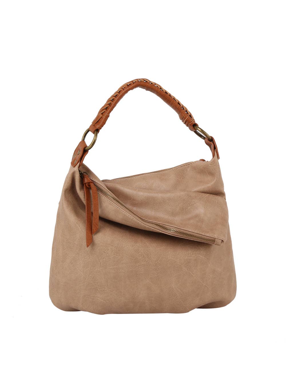 Taupe Flapped Hobo Shoulder Bag