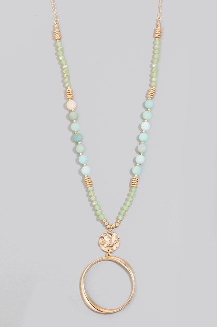 Green Stone & Gold Hoop Long Necklace