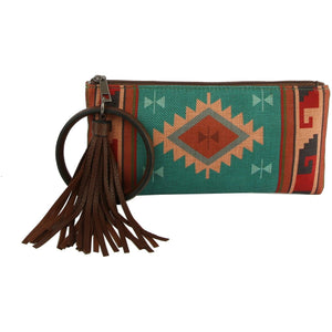 Teal Aztec Clutch Wristlet Bag