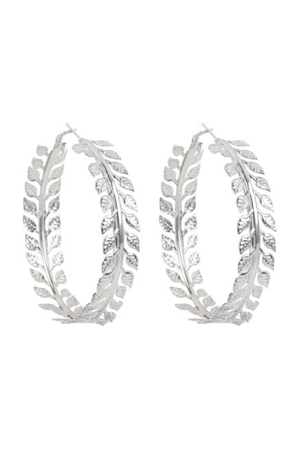 Silver Leaf Vine Hoop Earrings