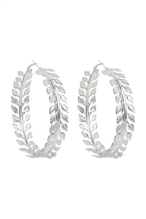 Silver Leaf Vine Hoop Earrings