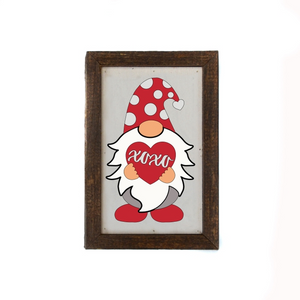 Valentine Gnome XOXO 4x6 Wood Sign